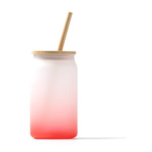 γυάλινο ποτήρι καφέ με bamboo καπάκι 350ml κόκκινο_printiq.gr