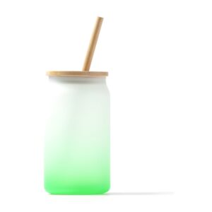 γυάλινο ποτήρι καφέ με bamboo καπάκι 350ml πράσινο_printiq.gr
