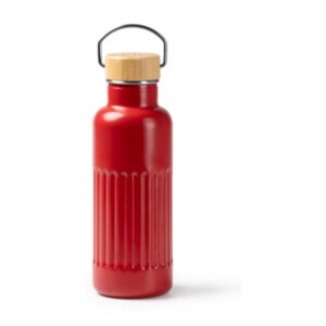 μπουκάλι θερμός 500ml με bamboo 500ml κόκκινο_printiq.gr