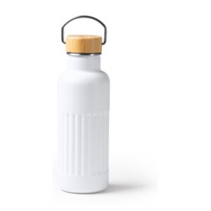 μπουκάλι θερμός 500ml με bamboo 500ml λευκό_printiq.gr