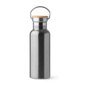 μπουκάλι θερμός 500ml με καπάκι μπαμπού 500ml ασημί_printiq.gr