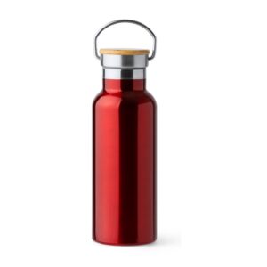 μπουκάλι θερμός 500ml με καπάκι μπαμπού 500ml κόκκινο_printiq.gr