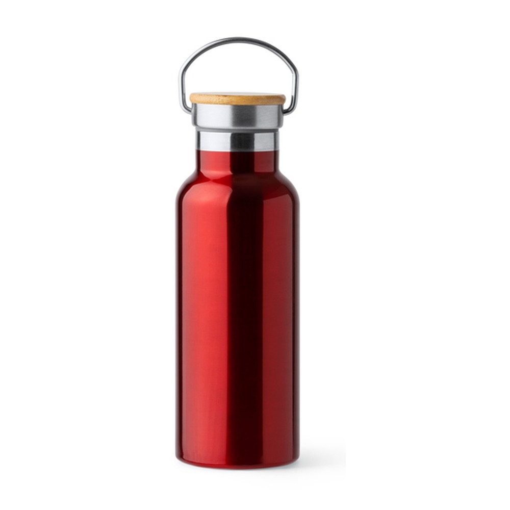 μπουκάλι θερμός 500ml με καπάκι μπαμπού 500ml κόκκινο_printiq.gr