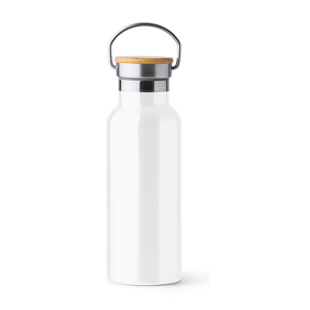μπουκάλι θερμός 500ml με καπάκι μπαμπού 500ml λευκό_printiq.gr