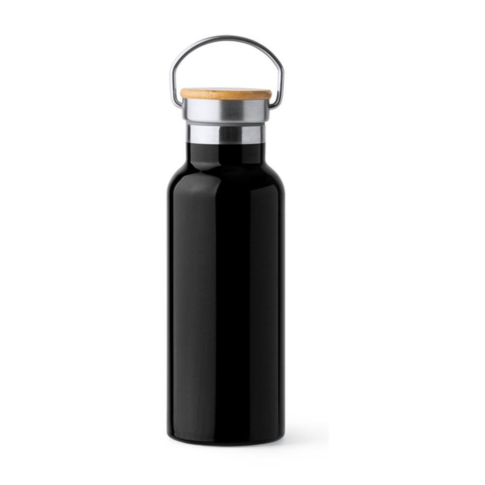 μπουκάλι θερμός 500ml με καπάκι μπαμπού 500ml μαύρο_printiq.gr