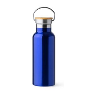 μπουκάλι θερμός 500ml με καπάκι μπαμπού 500ml μπλε ρουά_printiq.gr